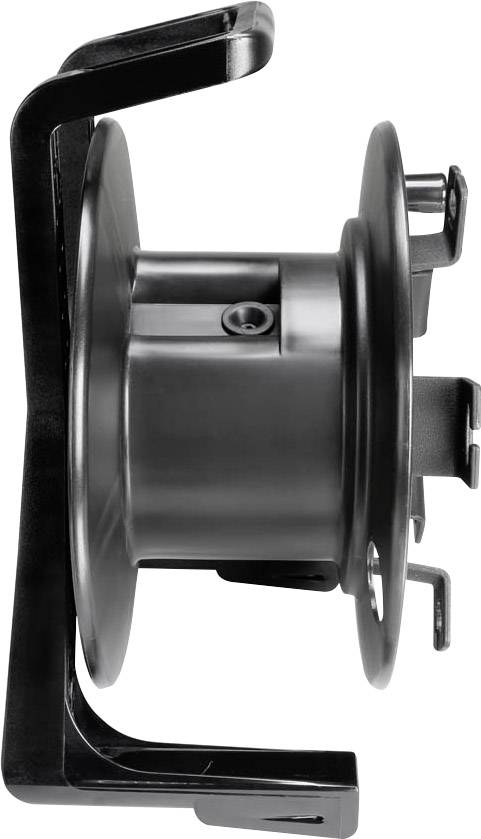 Componente metallica nera e rotonda, presumibilmente parte di una costruzione meccanica o impiantistica. Visibile in vista laterale con relativi supporti.