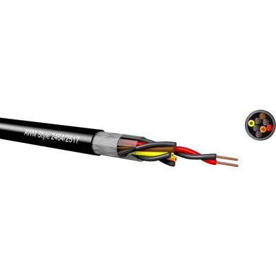 Sezione trasversale di un cavo AWG Style 2464/2517 con più conduttori isolati in colori diversi e una schermatura esterna.