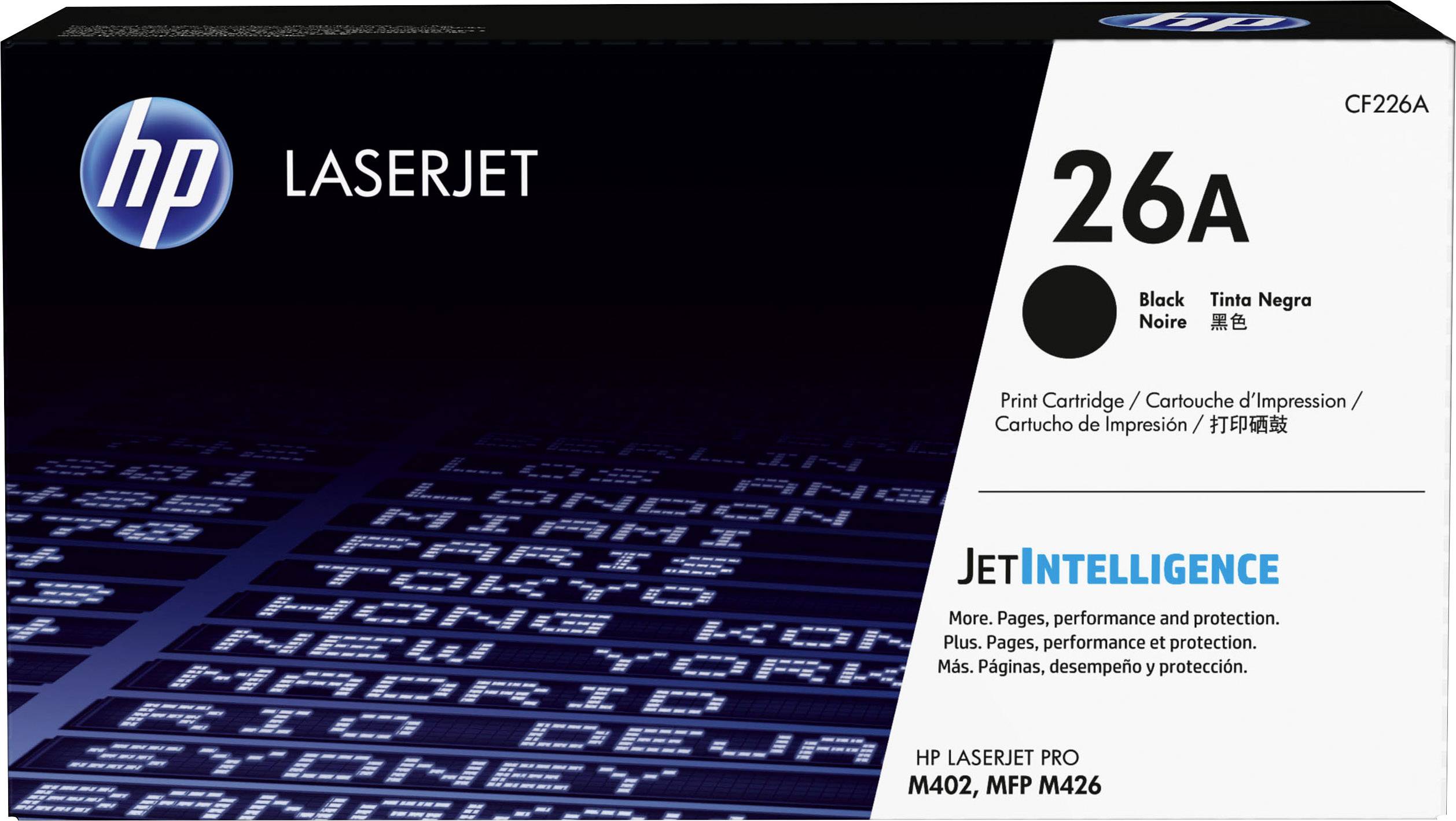 Toner HP LaserJet 26A, nero. Per modelli M402, MFP M426. Consigliato per più pagine, prestazioni e protezione.