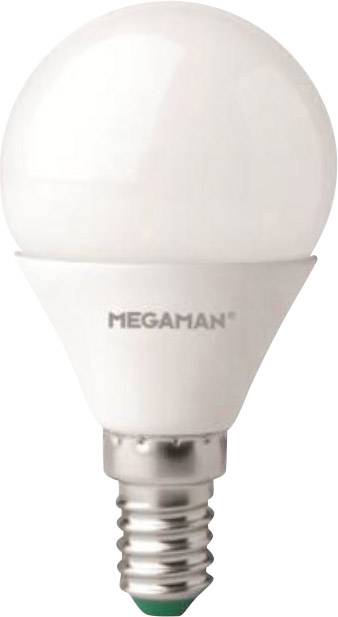 Lampadina LED di Megaman con cupola in vetro opaco e piccolo attacco a vite, adatta per un'illuminazione a risparmio energetico.