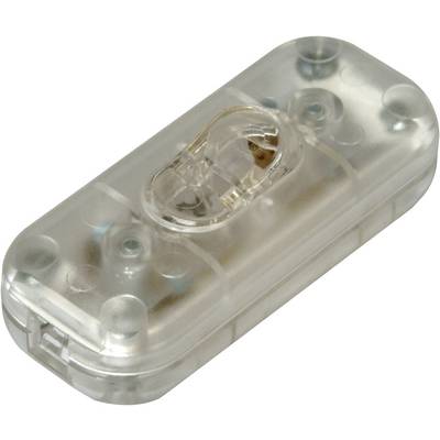 Interruttore a levetta trasparente in plastica, rettangolare, piccolo, con bordi laterali per una presa salda.