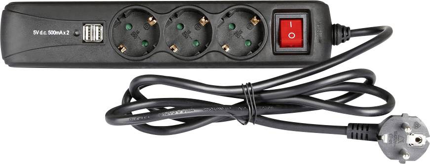 Adam Hall 8747S3USB Multipresa con interruttore 3 scomparti Nero Schuko 1 pz.