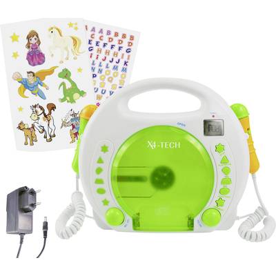 X4 Tech Bobby Joey Lettore CD per bambini CD, SD, USB incl. funzione karaoke , incl. Microfono Bianco, Verde