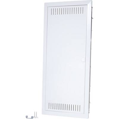 Armadietto metallico bianco con fessure di ventilazione a sinistra e a destra della porta; due viti in basso a sinistra.