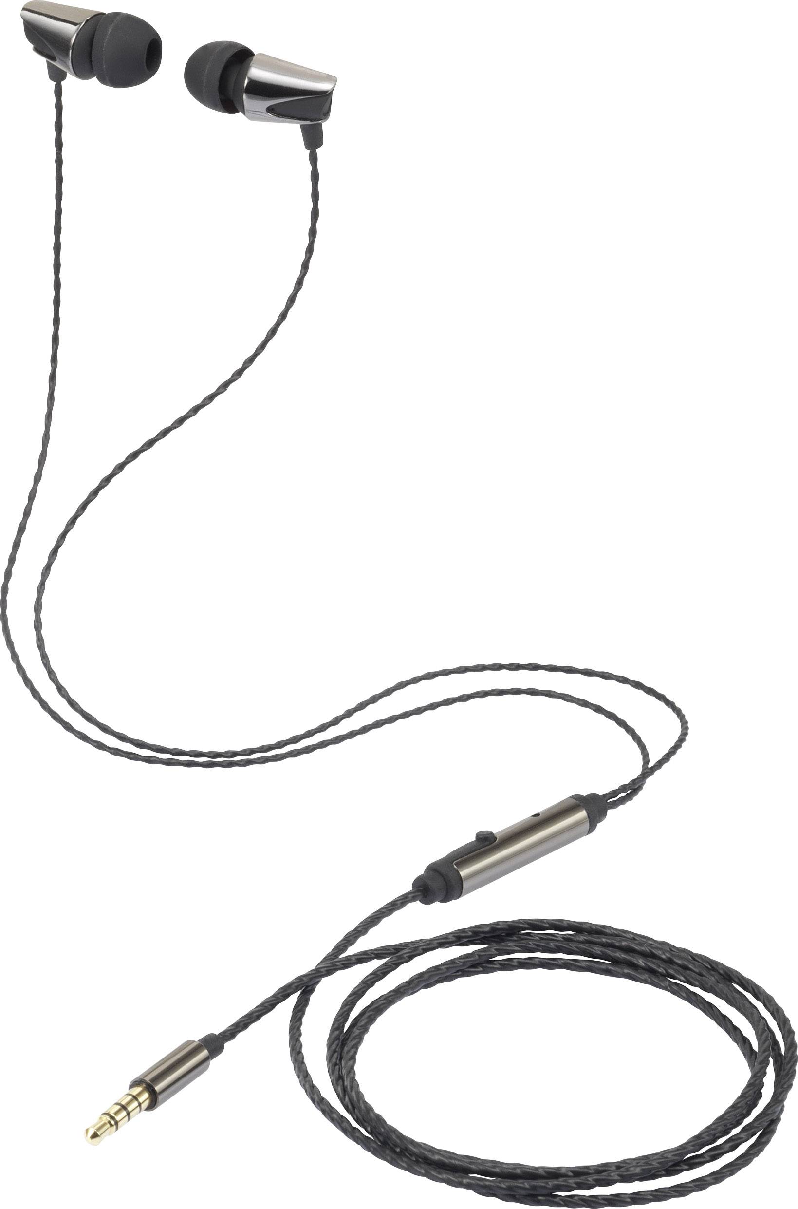 Cuffie in-ear nere con cavo e jack da 3,5 mm, dotate di microfono e comandi sul cavo.