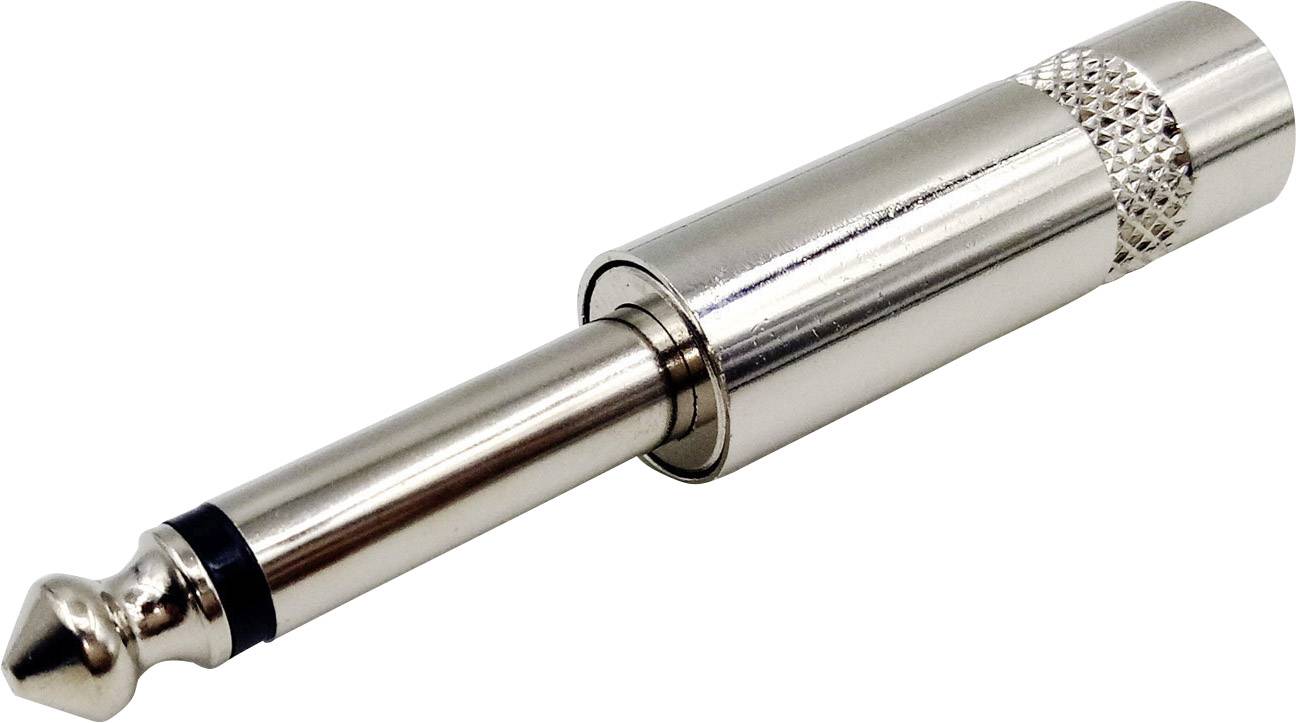 Un singolo connettore jack da 6,3 mm in metallo, comunemente utilizzato per connessioni audio in applicazioni da studio e musicali.