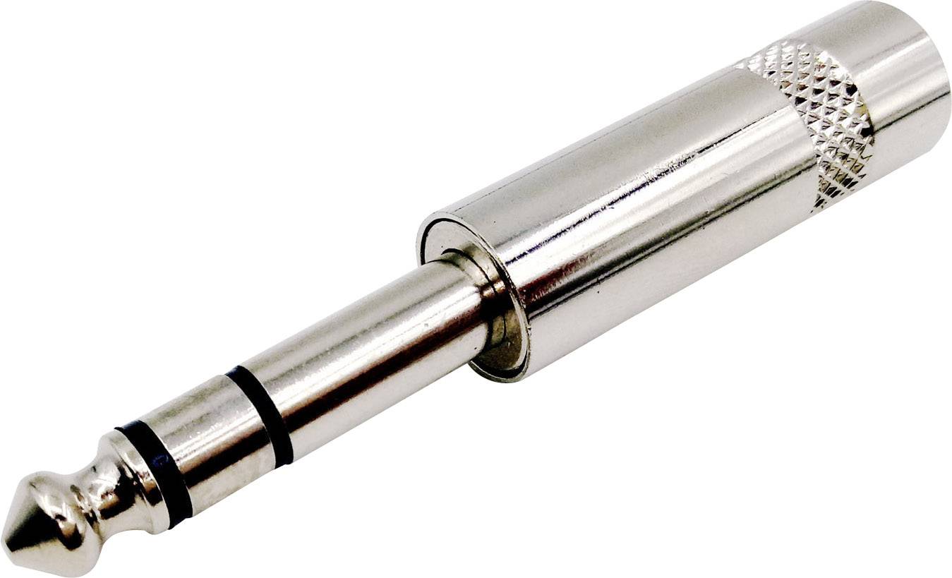 Spina jack da 6,35 mm in argento con impugnatura zigrinata, comunemente utilizzata per connessioni di cuffie o audio.