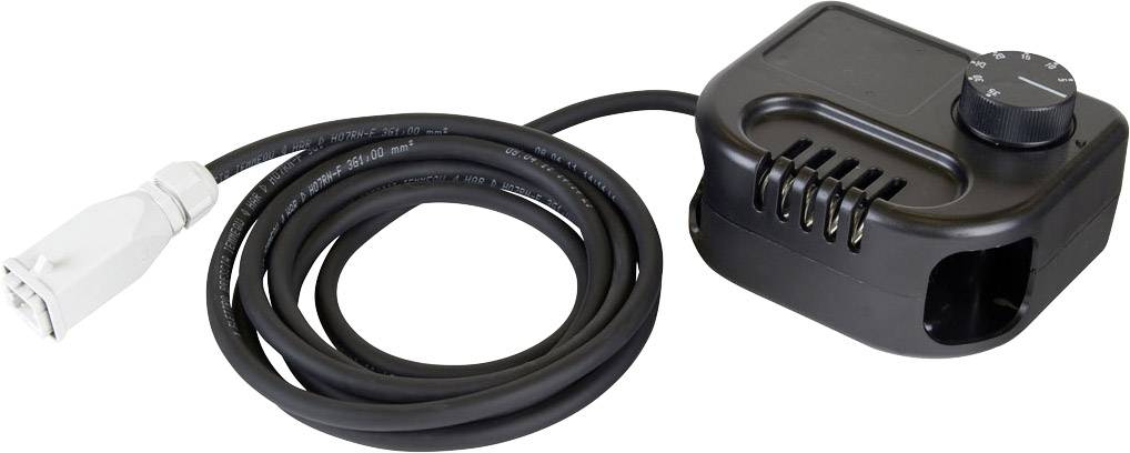 Cavo elettrico nero-grigio con un regolatore che controlla la potenza e una spina all'estremità.