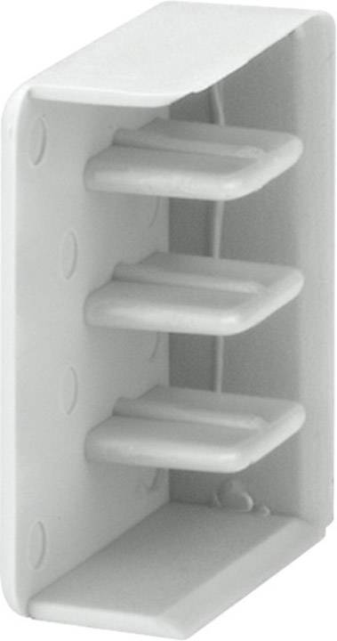 Parte in plastica grigia, rettangolare, con tre lamelle verticali; utilizzata come griglia di ventilazione o passaggio cavi in involucri elettronici.