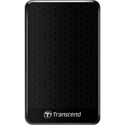 Hard disk esterno con pattern esagonale nero e logo 'Transcend' in basso.