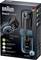 Confezione di un regolabarba del marchio 'Braun'. Mostra il dispositivo, evidenzia 25 impostazioni di lunghezza, la rotella di precisione e la facilità di pulizia.