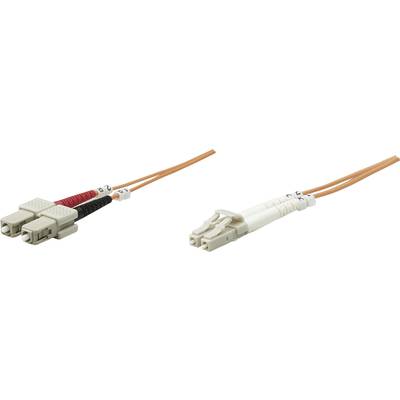 Due connettori in fibra ottica: a sinistra un connettore ST con cavo rosso e nero, a destra un connettore LC con cavo arancione.