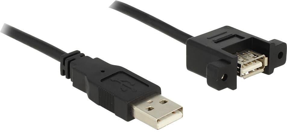 Un cavo di prolunga USB nero con una spina USB-A su un lato e un connettore USB-A sull'altro lato.
