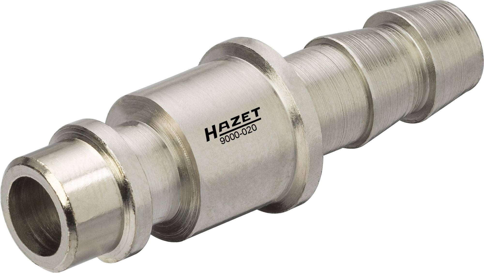 Adattatore metallico con estremità graduate, contrassegnato con 'Hazet 9000-020', utilizzato per attrezzi o connessioni di macchine.