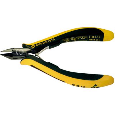 Una pinza di precisione giallo-nera del marchio Bernstein, modello 3-658-15, prodotta in Germania, adatta per lavori di taglio di precisione.