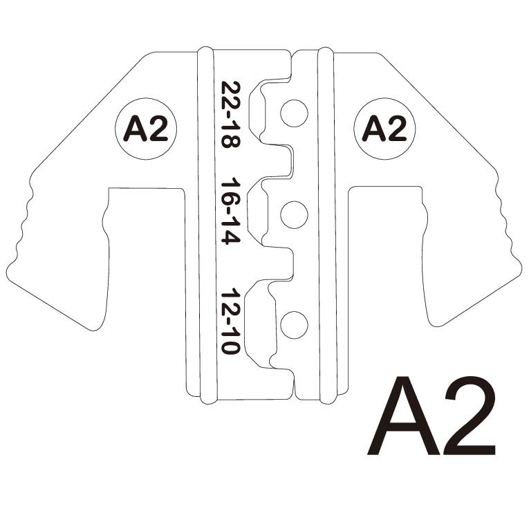 Un diagramma tecnico mostra un morsetto contrassegnato con 'A2'. I numeri 22-18, 16-14 e 12-10 sono scritti verticalmente su di esso.