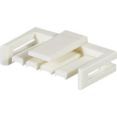 Un clip bianco in plastica con diversi tagli e design piatto, presumibilmente utilizzato per fissare o organizzare cavi.