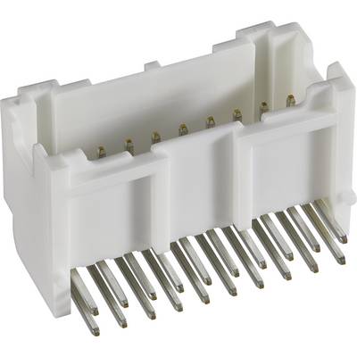 Un connettore bianco in plastica con diversi pin metallici, adatto per connessioni elettroniche.