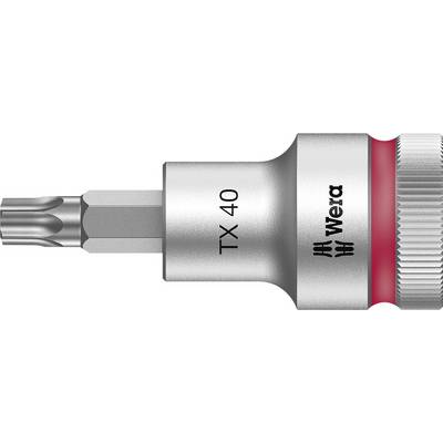 Inserto per cacciavite Wera, modello TX 40, esagonale, con superficie metallica argentata e anello rosso. Adatto per viti Torx.