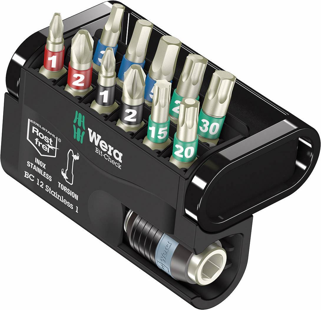 Wera Bit-Check 12 Stainless 1 05057425001 Kit inserti 12 parti Croce Pozidriv, Croce Phillips, Brugola interna, Profilo a T interno
