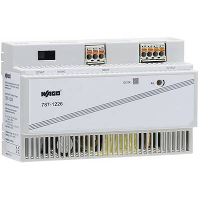 Un dispositivo di alimentazione bianco del marchio WAGO, modello 787-1226, con connessioni per 220V/AC e 110V/AC, nonché etichette di ingresso e uscita.