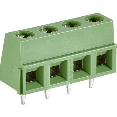 Connettore elettrico verde con quattro punti di collegamento, idoneo per circuiti stampati.