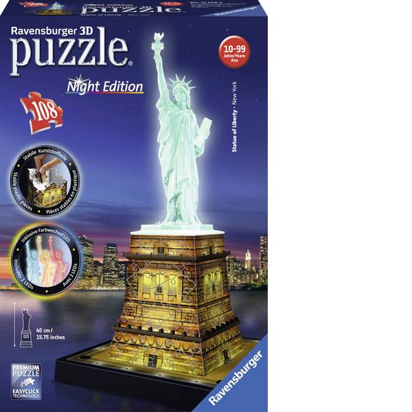 Puzzle - Ravensburger Puzzle 3D Freiheitsstatue di notte - Puzzle - Ravensburger Puzzle 3D Freiheitsstatue di notte -