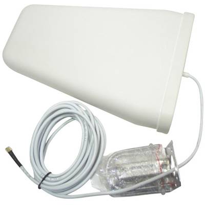 Antenna esterna bianca con cavo per amplificazione del segnale, idonea per dispositivi mobili e impianti cellulari.