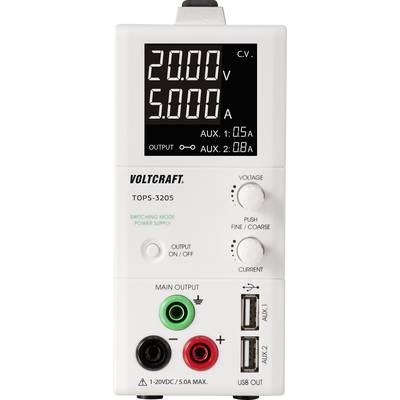 VOLTCRAFT TOPS-3205 Alimentatore da laboratorio regolabile  1 - 20 V/DC 0.25 - 5 A 100 W  OVP, Design sottile Num. uscit