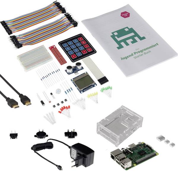 Schede di sviluppo e Single Board Computer - Raspberry Pi® 3 B Jugend Programmiert Starter-Set 2.0 1 GB 4 x 1.2 GHz incl. sensori, incl. breadboard, incl. LED, incl. - Schede di sviluppo e Single Board Computer - Raspberry Pi® 3 B Jugend Programmiert Starter-Set 2.0 1 GB 4 x 1.2 GHz incl. sensori, incl. breadboard, incl. LED, incl. -