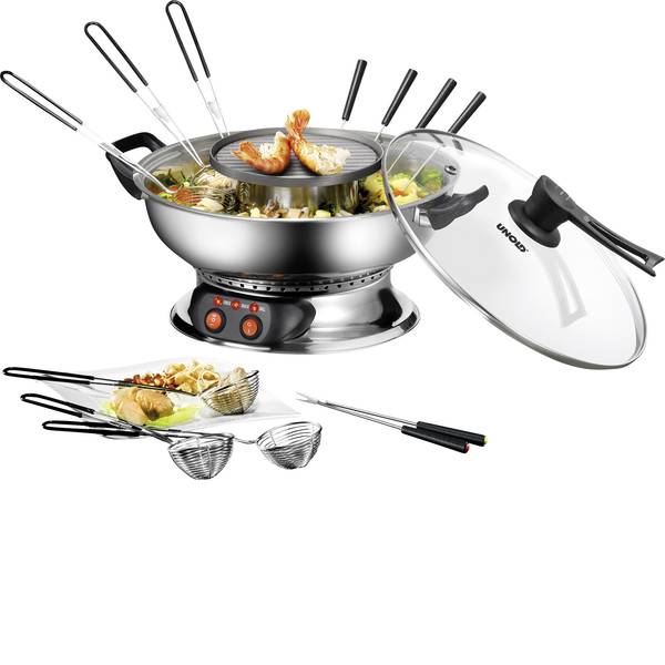 Set per fonduta - Unold Asia Fondue Fonduta 1350 W 2 regolatori di temperatura indipendenti, 6 forchette da fonduta, Funzione grill - Set per fonduta - Unold Asia Fondue Fonduta 1350 W 2 regolatori di temperatura indipendenti, 6 forchette da fonduta, Funzione grill -