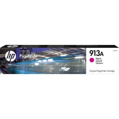 Confezione di una cartuccia HP PageWide 913A in Magenta. Soggetto principale è un treno sfocato che rappresenta il movimento in una città moderna.
