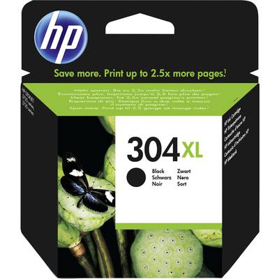 Cartuccia d'inchiostro HP 304XL, nero, come raffigurato sulla confezione. Slogan: 'Risparmia di più. Stampa fino a 2,5 volte più pagine!' nella parte superiore.