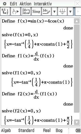 Uno screenshot mostra la soluzione di un problema matematico con funzioni e derivate in un software.