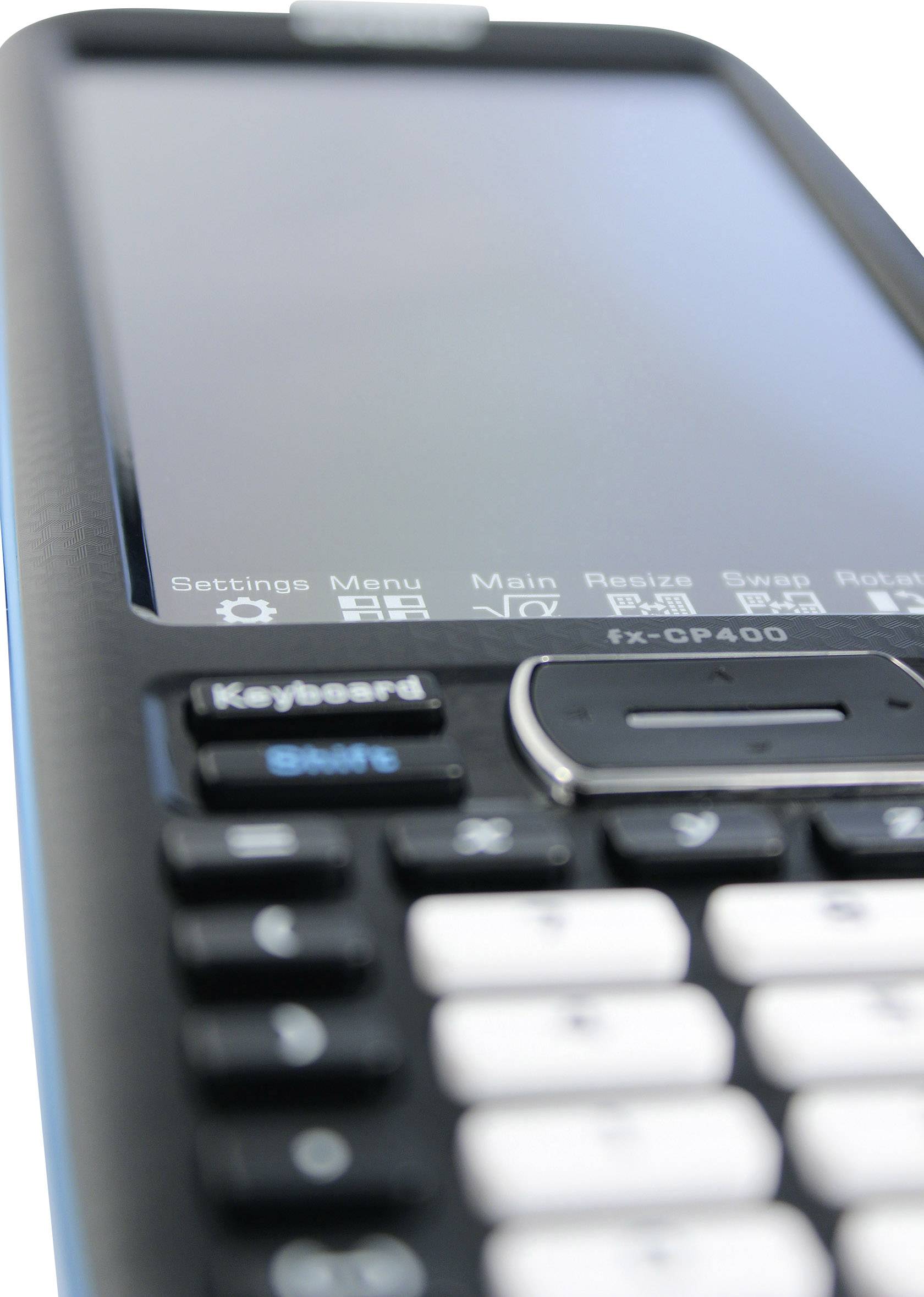 Un calcolatore scientifico con numerosi tasti funzione e un ampio display che mostra le impostazioni del menu.