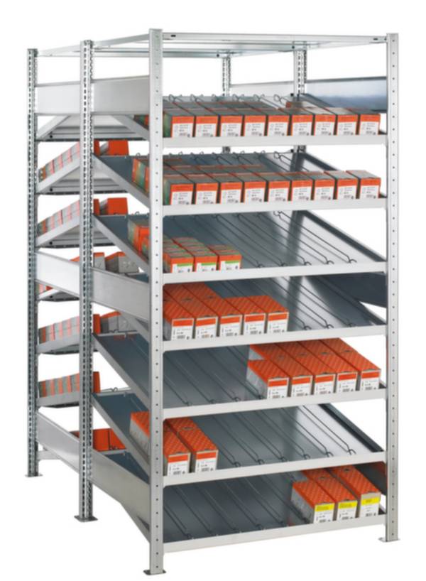 SCHULTE Lagertechnik 13657 Modulo di espansione per scaffale con piani inclinati 150 kg (L x A x P) 1.006 x 2 x 1.072 m Acciaio zincato Zinco Ripiano in metallo