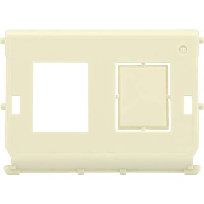 Un involucro rettangolare beige in plastica con due aperture di dimensioni diverse. Sembra essere destinato a scopi di montaggio.