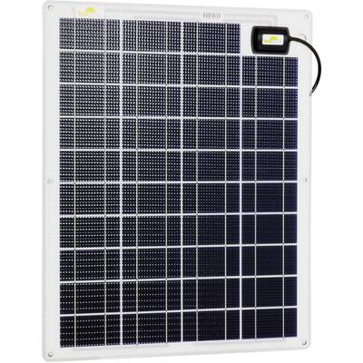 Un pannello solare composto da diverse piccole celle solari quadrate, collegato a un inverter nell'angolo superiore destro.