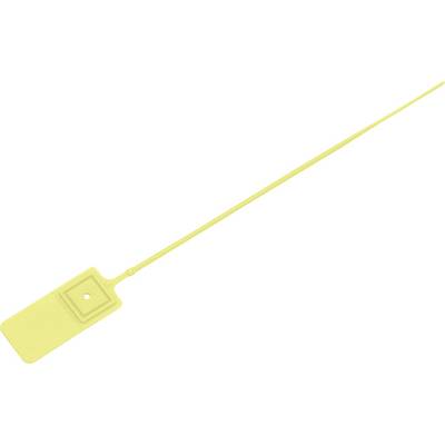 Nastro di sicurezza giallo con sigillo rettangolare e fascetta stretta e lunga. Utilizzato per sigillare o identificare.