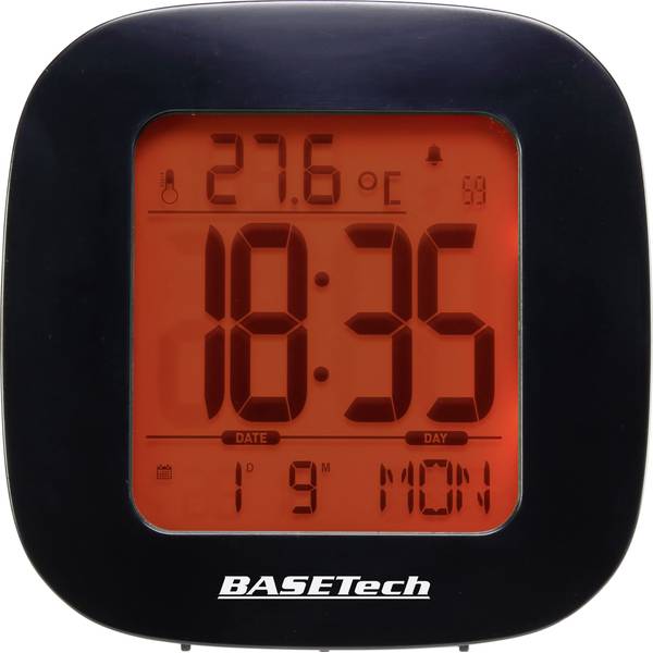 Sveglie - Basetech E0126R Radiocontrollato Sveglia Nero Tempi di allarme 1 - Sveglie - Basetech E0126R Radiocontrollato Sveglia Nero Tempi di allarme 1 -