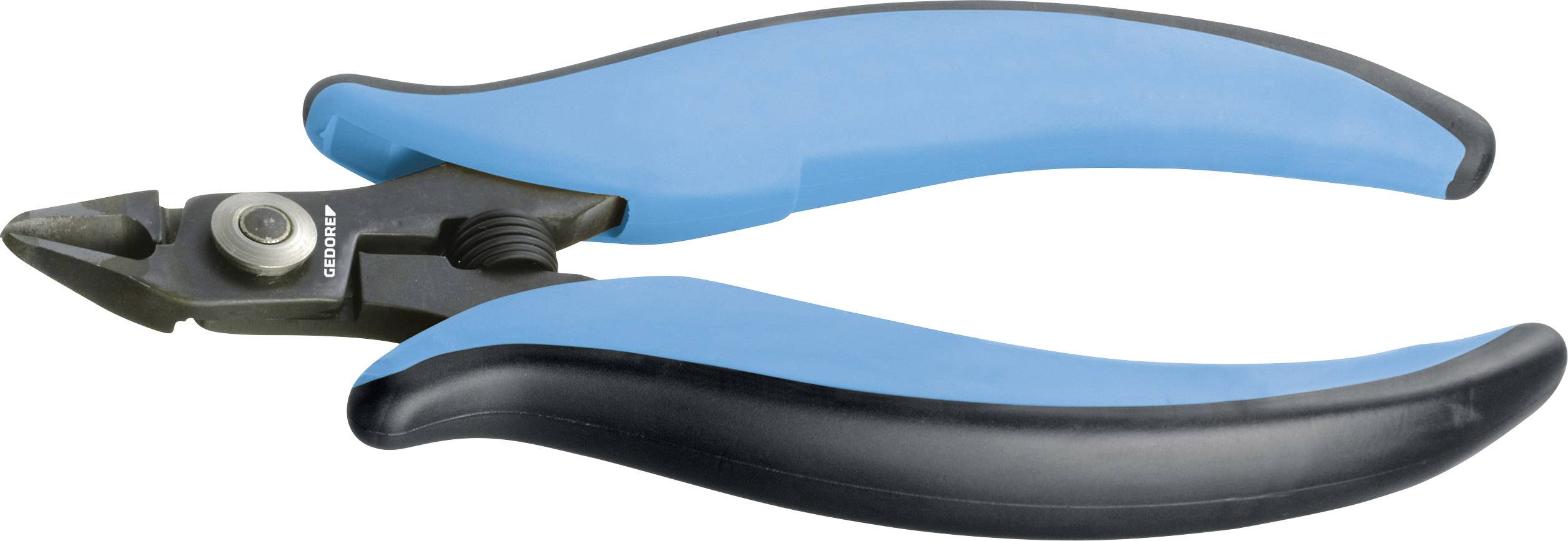 Un paio di forbici per fili con impugnature blu. Adatte al taglio di fili o piccoli cavi.