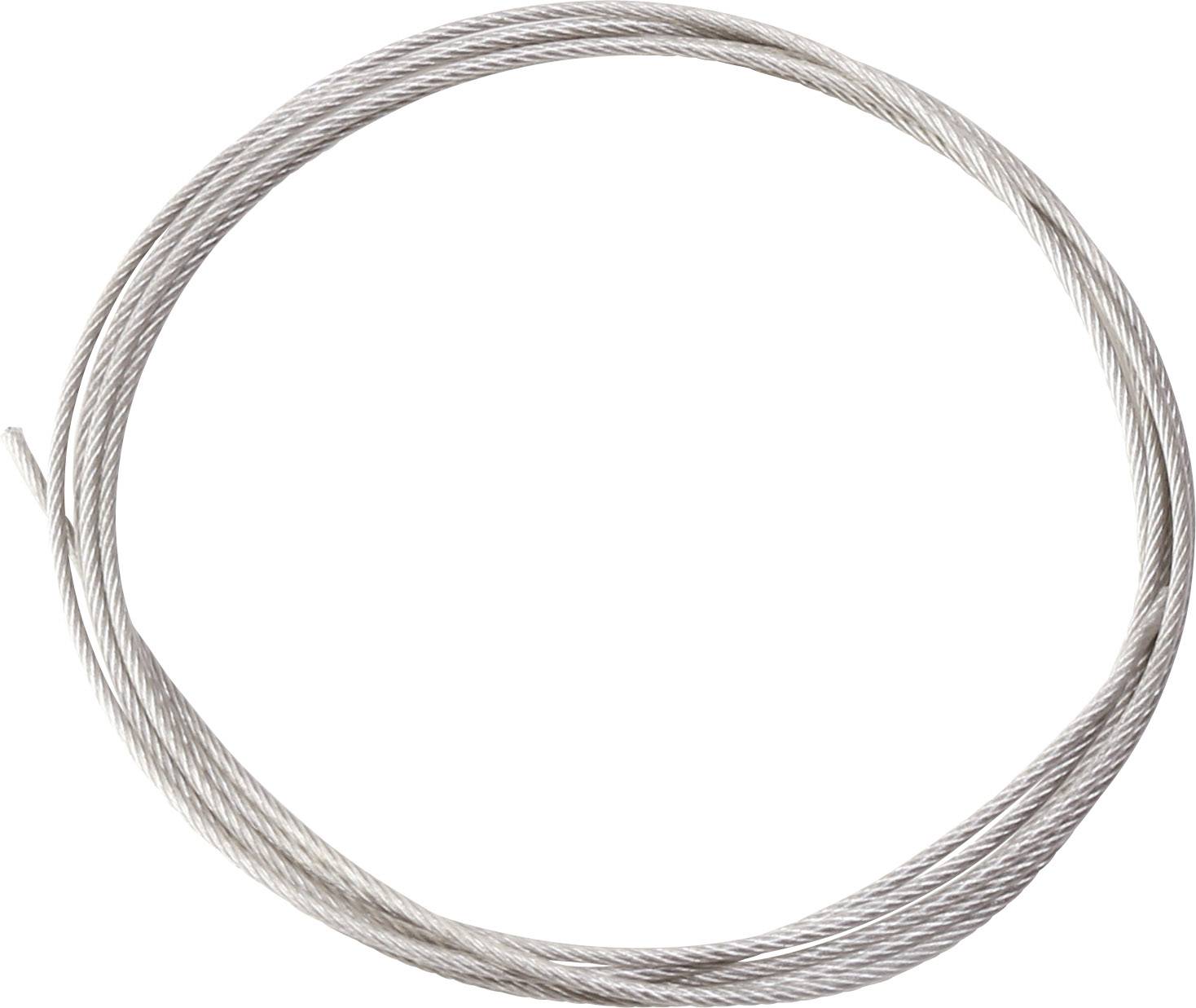 Un anello chiuso di fune metallica d'argento è posato su uno sfondo bianco.