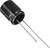 Condensatore elettrolitico in forma cilindrica con due terminali a filo. Viene utilizzato nei circuiti elettronici per l'immagazzinamento di energia.