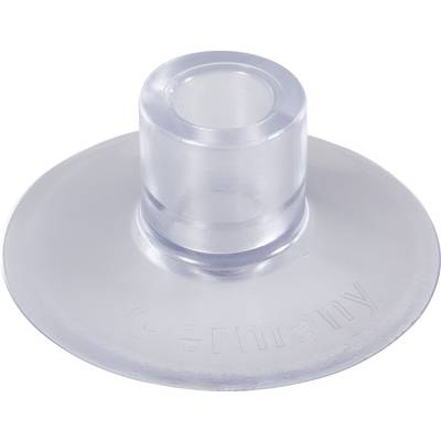 Un dischetto di plastica trasparente e rotondo con una parte centrale cilindrica rialzata. Scritta 'Germany' visibile.