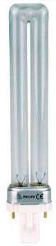 Tubo fluorescente a risparmio energetico a forma di U con due tubi e base bianca. Efficiente per scopi di illuminazione.