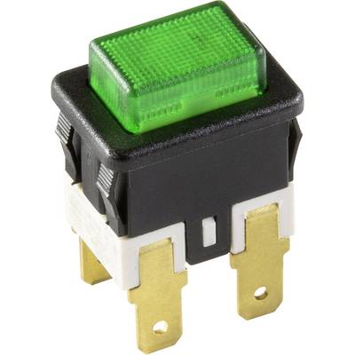 Interruttore a levetta grande verde con due attacchi metallici sul lato inferiore; idoneo per il controllo di dispositivi elettrici.
