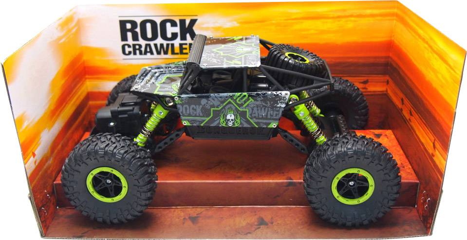 Auto giocattolo 'Rock Crawler' in confezione accattivante con pneumatici luminosi e design robusto. Ideale per arrampicarsi su ostacoli.