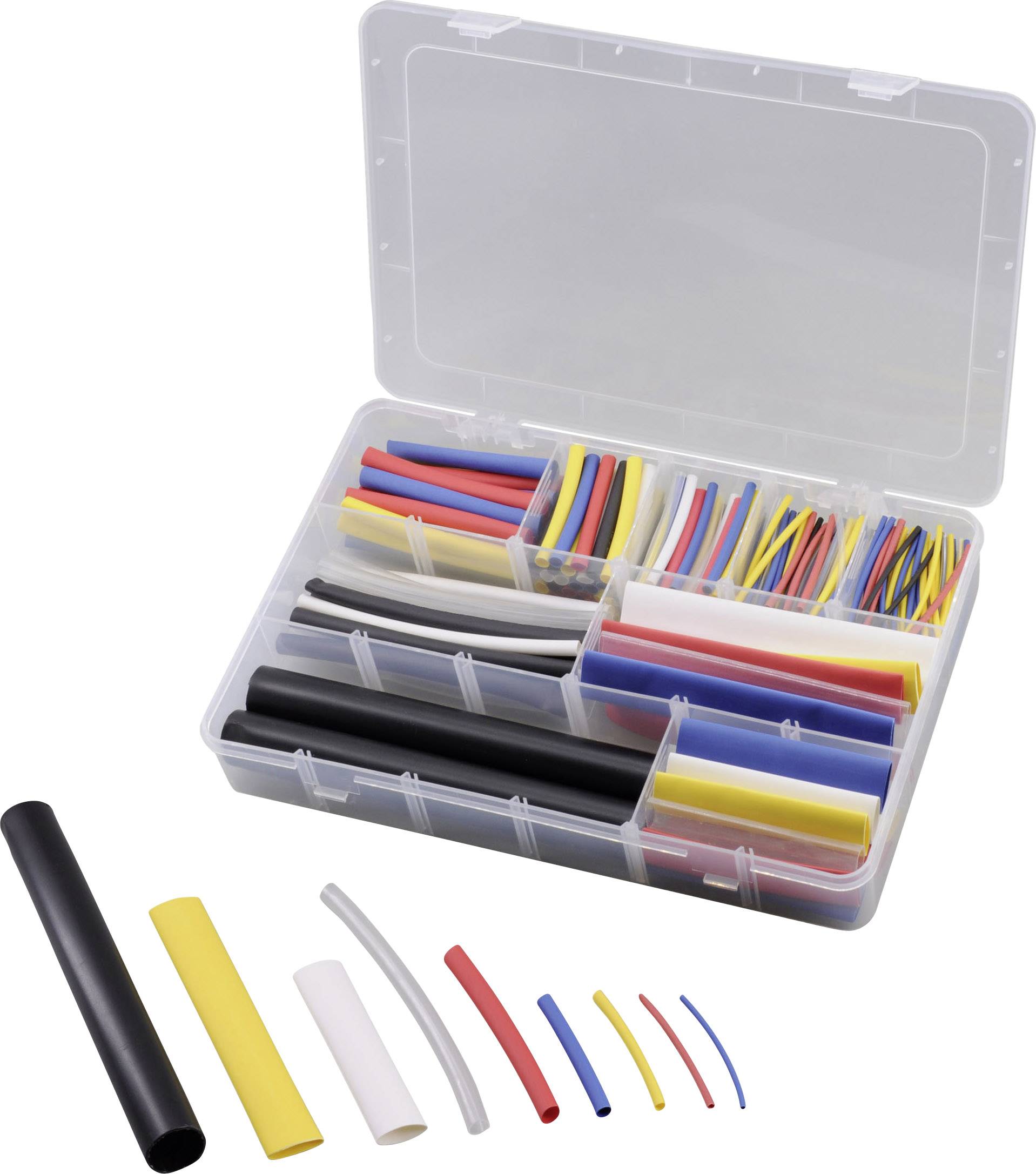 TRU COMPONENTS 93014c402a Kit guaine termoretraibili Trasparente, Nero, Bianco, Blu, Giallo, Rosso Restringimento:6:1, 4:1, 3:1, 2:1 302 Parti