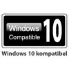 Adesivo bianco e nero con la scritta 'Windows 10 compatible', con la parola chiave 'Windows 10 compatibile' riportata in basso.