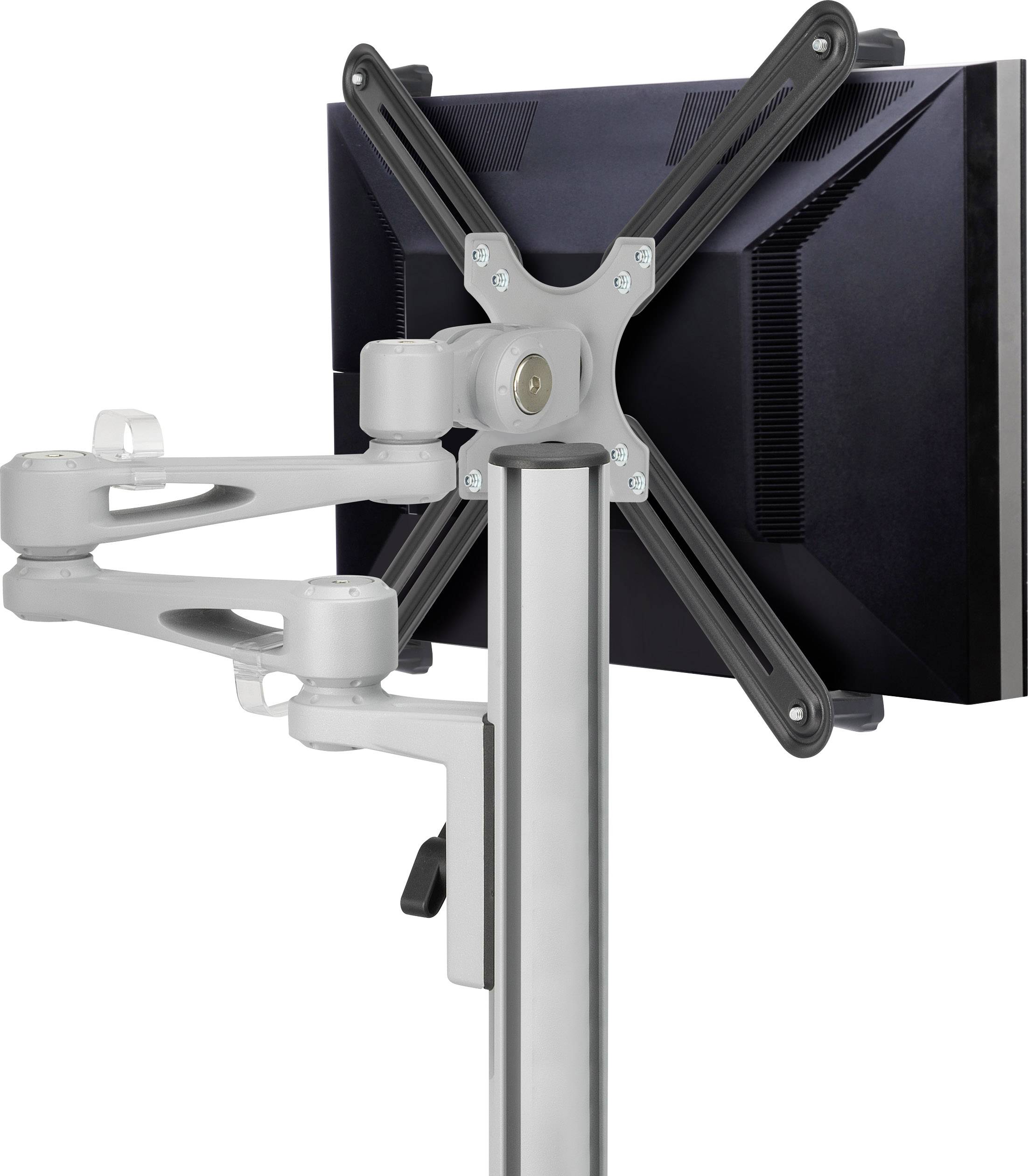 Un braccio per monitor con supporto orientabile su cui è montato uno schermo. Il braccio è flessibile per spostare facilmente il monitor.